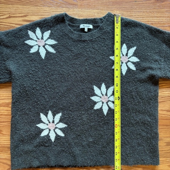 Madewell Floral Intarsia Wool Blend Pullover Sweater Size Medium Green White - Picture 4 of 9